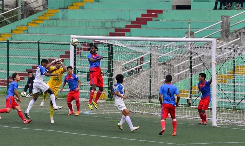 Players of Dempo SC and Gangtok Himalayan SC in action
