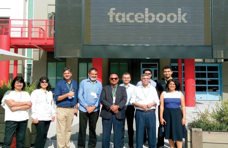 Shrinivas V. Dempo, chairman, Dempo Group of Companies, Sunil Kant Munjal, chairman, Hero Enterprise, and T V Mohandas Pai, chairman, Manipal Global Education Services seen along with other members during the visit to Facebook at Silicon Valley