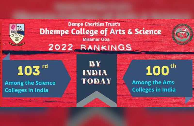 DCT’s Dhempe College of Arts & Science ranked 100th among Arts Colleges and 103rd among Science Colleges