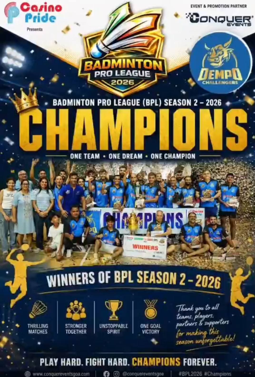 Dempo Challengers Win Badminton Pro League 2026